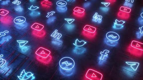 Videohive - Neon Glowing Social Media Icons Flowing - 38857629 - 38857629