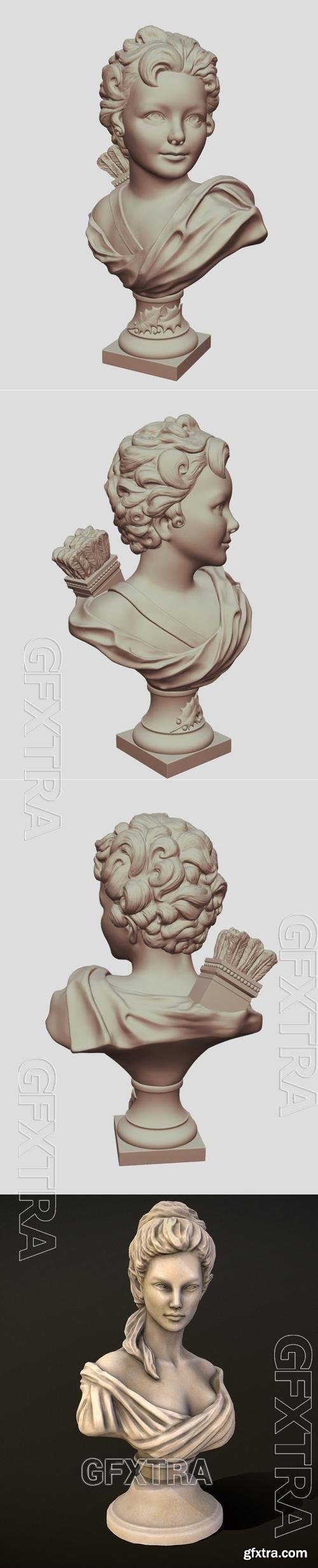 Bust of Cupid and Elven maiden bust 3D