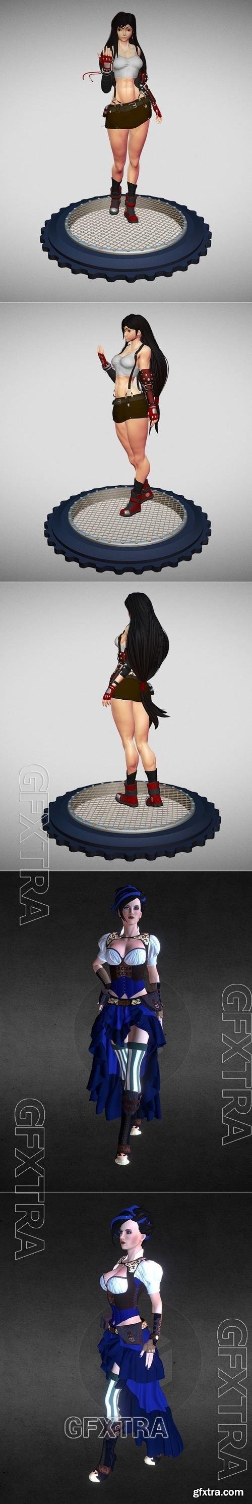 Tifa Lockhart - Final Fantasy VII fanart and Steampunk woman 3D 