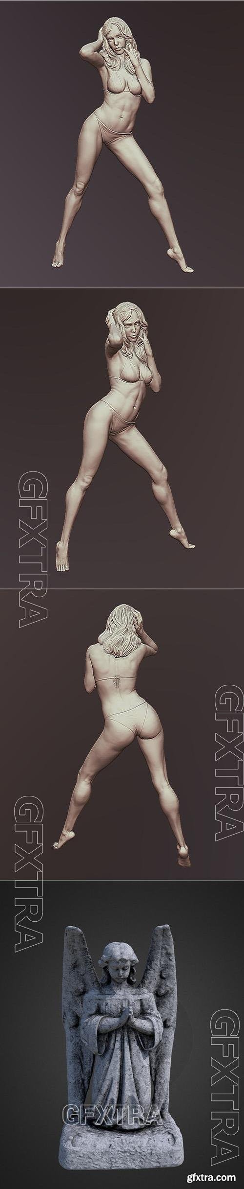 Posed Realistic Woman and Praying Angel 3D 