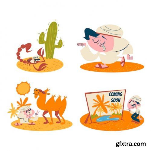 Retro cartoon desert stickers