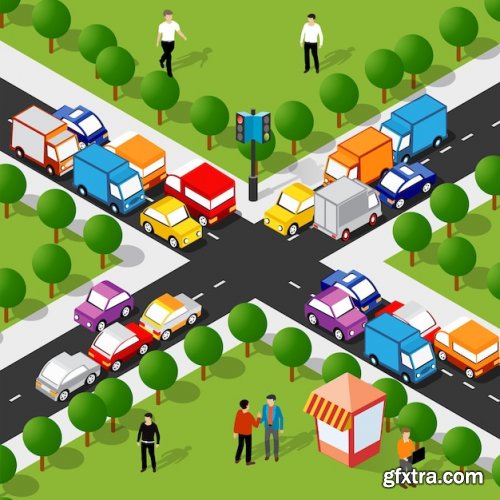 Lifestyle crossroads illustration of the city block vector