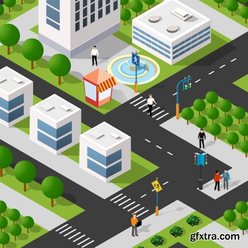 Lifestyle crossroads illustration of the city block vector