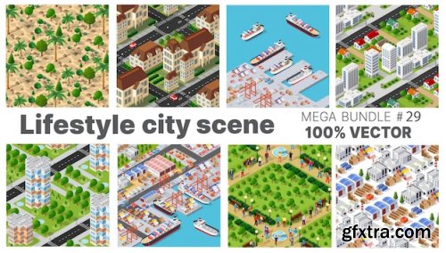 The city's lifestyle scene set illustrations