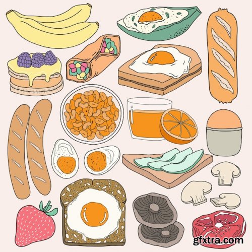 Hand drawn egg menu for breakfast in doodle art style