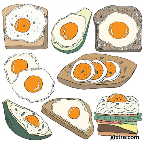 Hand drawn egg menu for breakfast in doodle art style