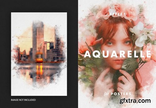 Aquarelle art with splashes photo effect for posters