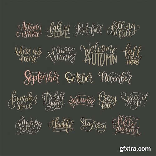 Cozy fall vector lettering set hand drawn autumn quotes