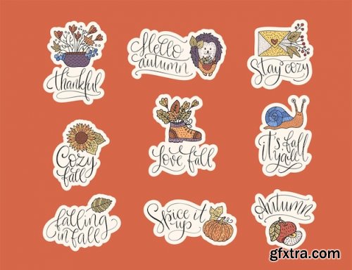 Cozy fall vector lettering set hand drawn autumn quotes