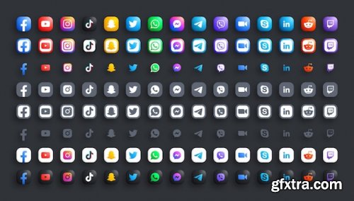 Popular social media network 3d color and black white modern icons set
