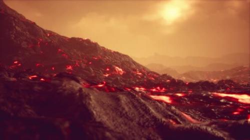 Videohive - Black Lava Field with Hot Red Orangelavaflow at Sunset - 38950202 - 38950202