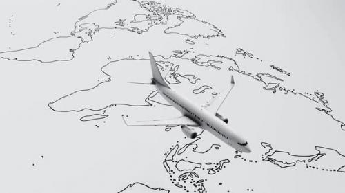 Videohive - Seamless looping plane flies above white paper map of the world travel background - 38960494 - 38960494