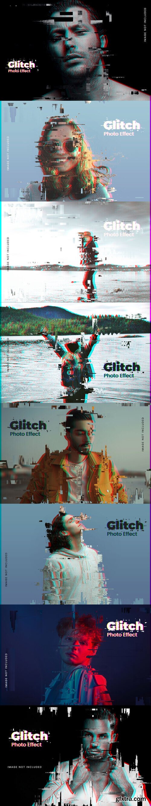 Realistic glitch photo effect template