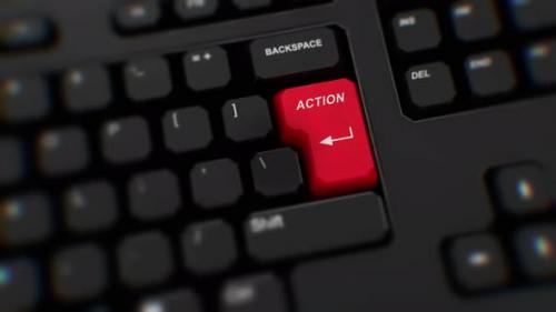 Videohive - Action button on keyboard. A finger presses Enter. Click Action. Realistic keyboard button. Close Up - 38994390 - 38994390