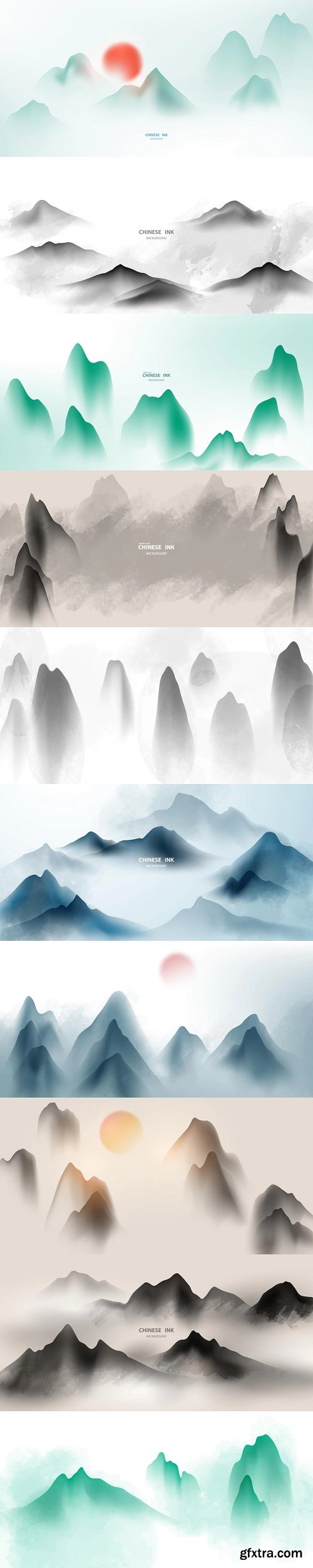 Modern design vector illustration of a gorgeous chinese ink landscape painting