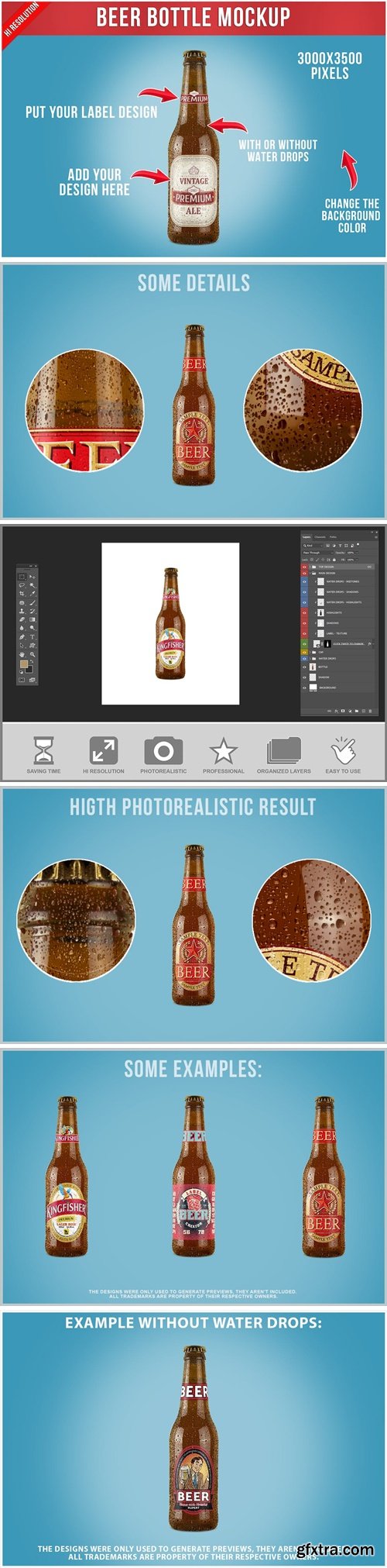 Beer Bottle Mockup with Water Drops Template PQGZE5B