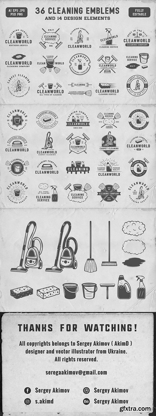 Set of Vintage Cleaning Emblems