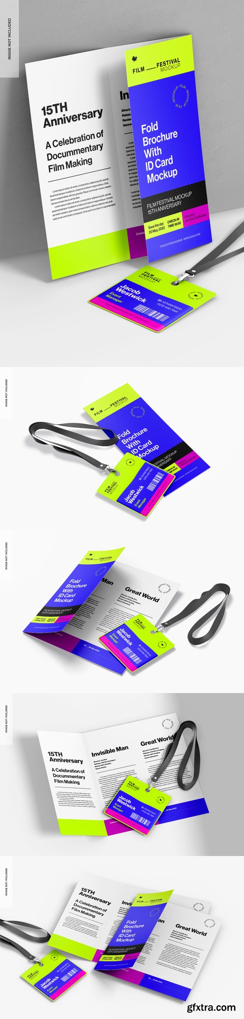 Fold brochure with id card mockup