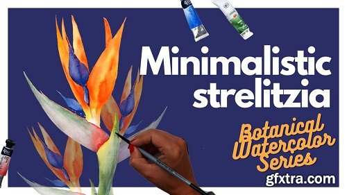 Minimalistic Botany: Master Watercolor Mixed Washes Painting a Strelitzia Flower (bird of paradise)