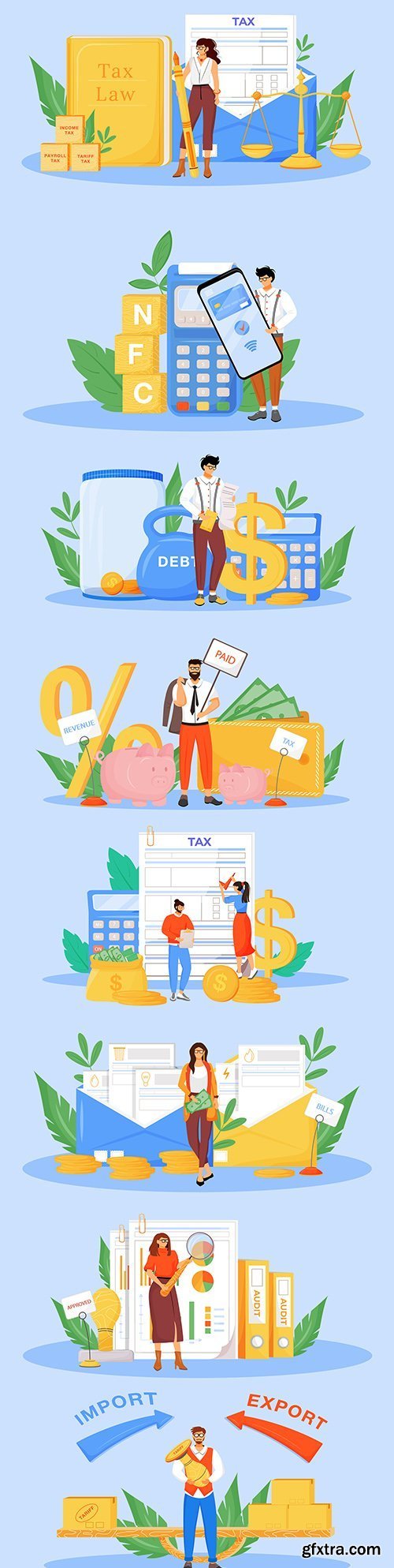 Tax payments and financial audit flat 2d illustration