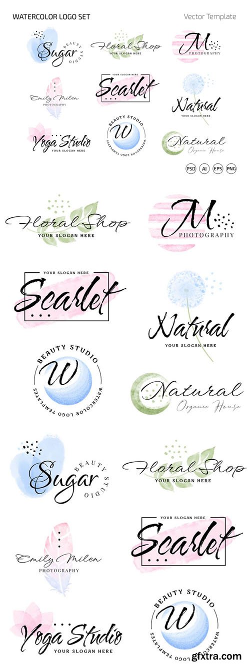 9 Watercolor Logo Templates for Illustrator & Photoshop