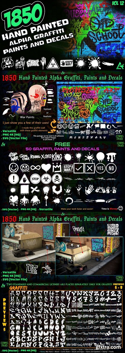 1850 Hand Painted Alpha Graffiti, Paints & Decals (MEGA Pack) Vol 12