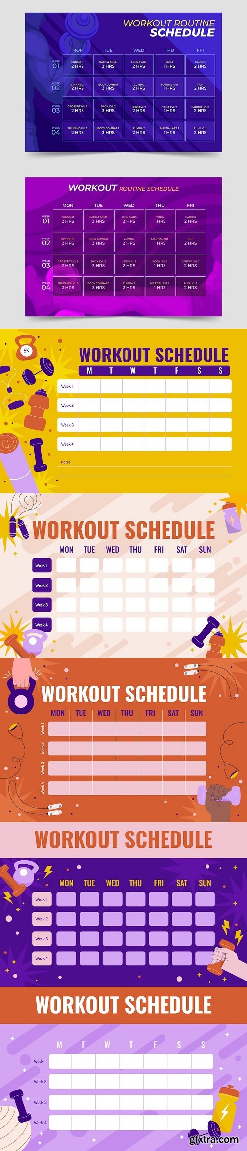 Hand drawn workout routine schedule template