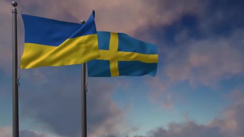 Videohive - Sweden Flag Waving Along With The National Flag Of The Ukraine - 2K - 39575100 - 39575100