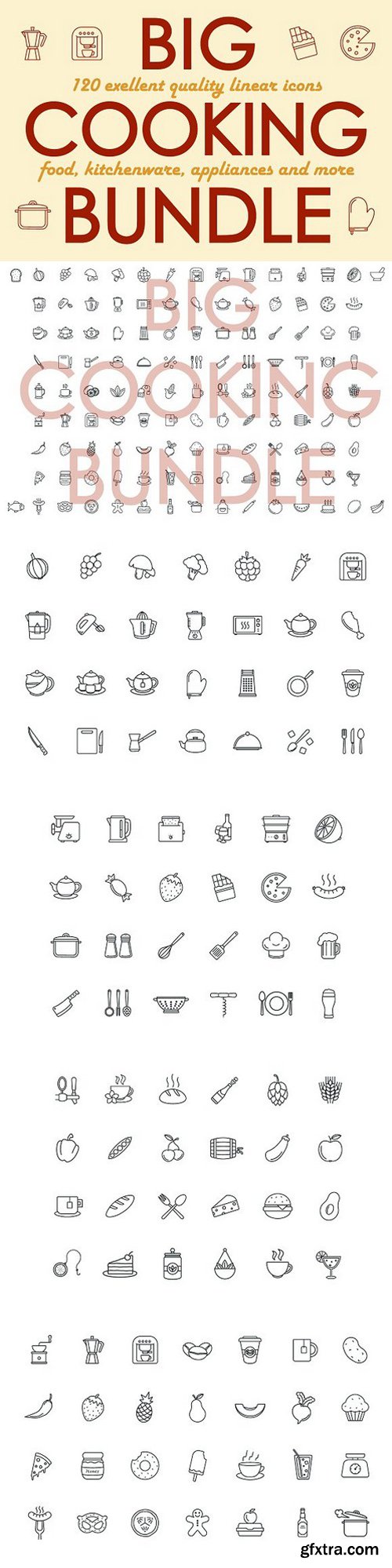 120 Cooking linear icons bundle 1218261