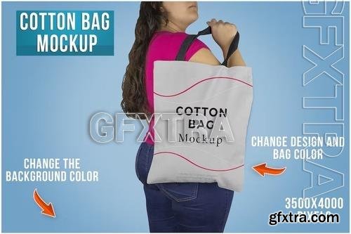 Cotton Bag Mockup with Woman PSD 4F9FUXP
