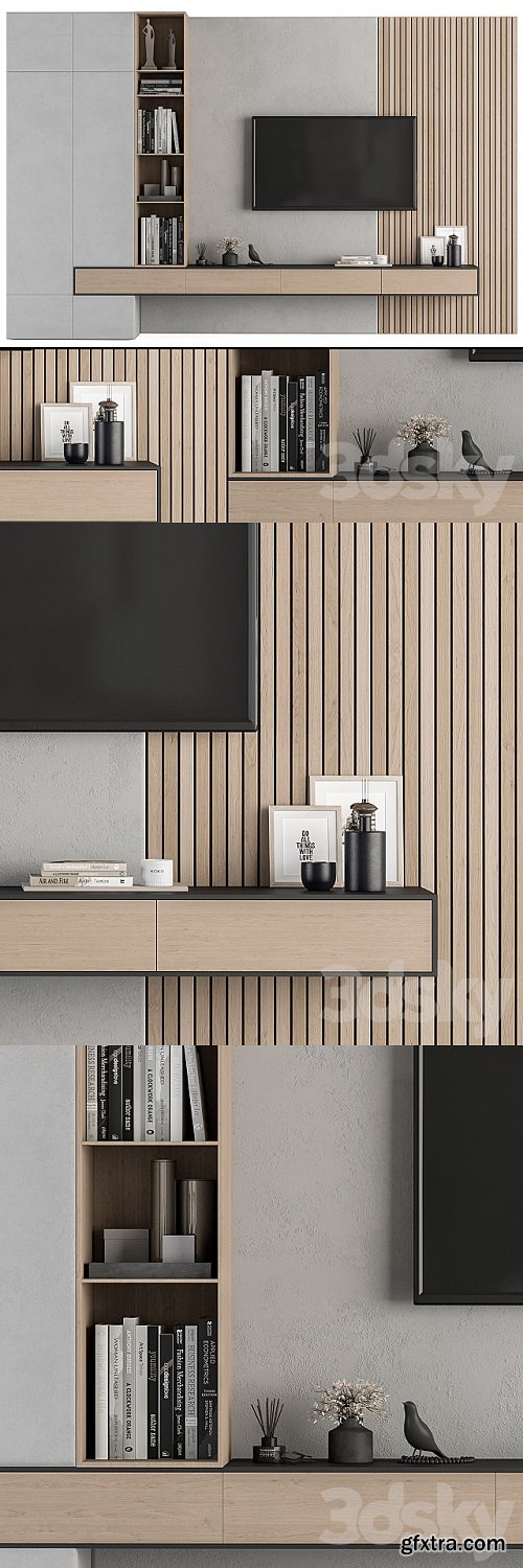 TV Wall Wood and Concrete Set 26 » GFxtra