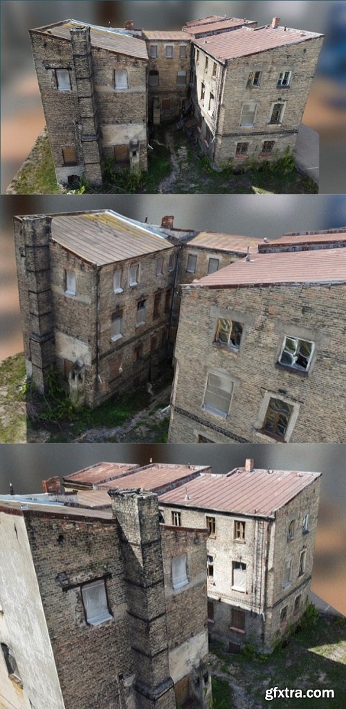 Old Brick 3-story Building 3D Model