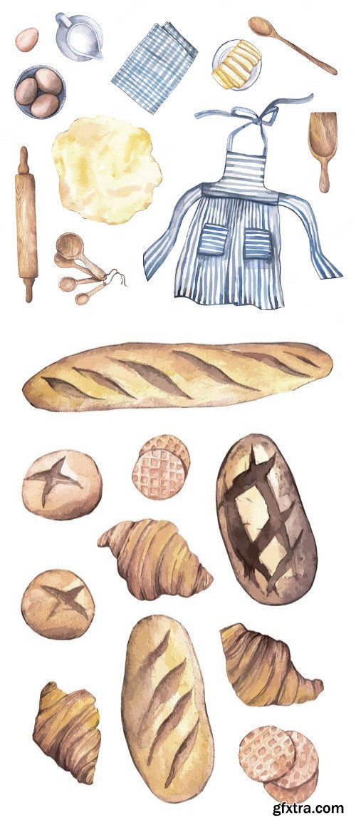Watercolor bakery clipart