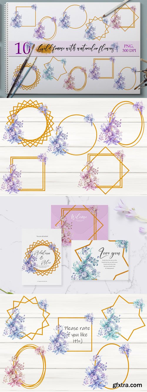 10 Amazing Gold Frames with Watercolor Flowers