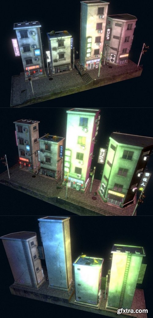 Cyberpunk Street Scene And Pack 3D Model