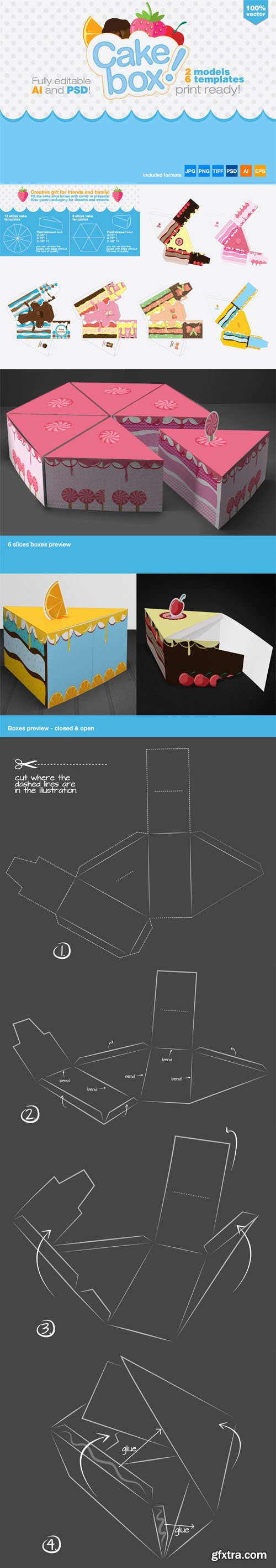 Cake Box Packaging [A3/A4] Templates for Illustrator & Photoshop