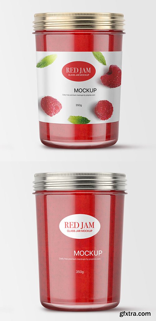 350g Red Jam in Glass Jar PSD Mockup Template