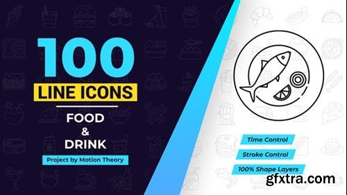 Videohive 100 Food & Drink Line Icons 40108193
