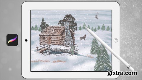 Painting With Procreate Stamp Brushes: Winter Cabin