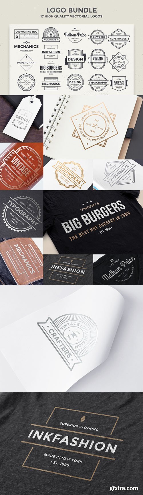 Vintage Logo Bundle - 17 Vectorial Logos PSD Templates