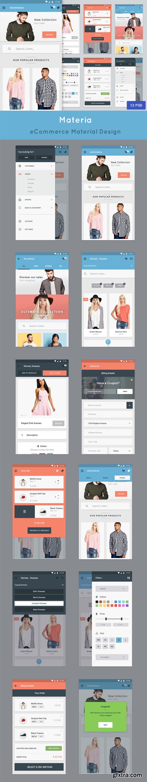 Materia - eCommerce App UI Kit Material Design PSD Templates