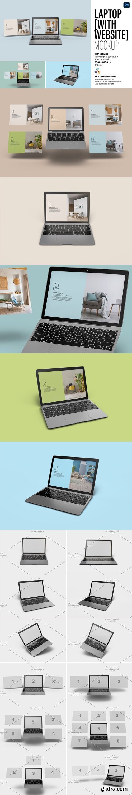 CreativeMarket - Laptop with Website Mockup 12 views 7536361