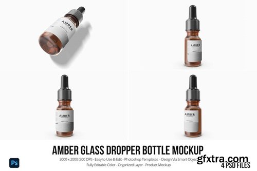 Amber Glass Dropper Bottle Mockup 6WSU3YJ