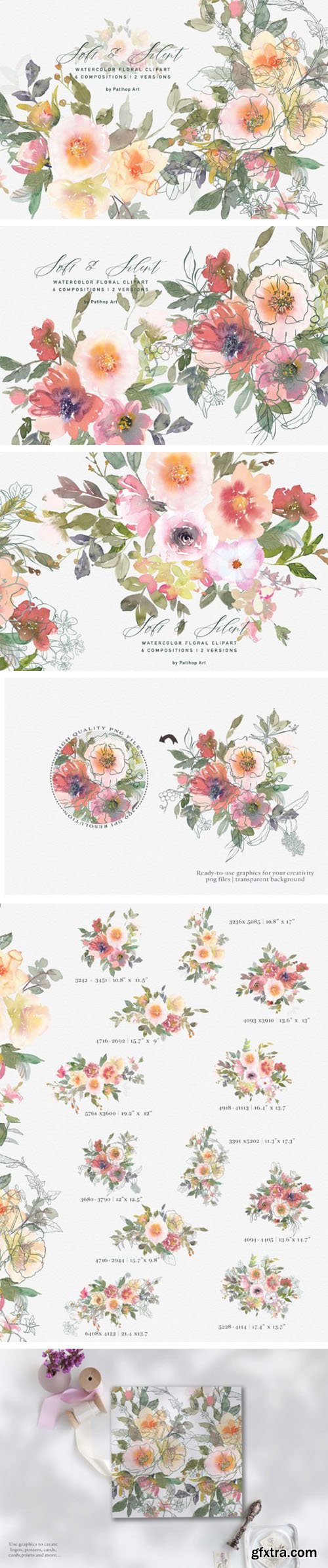 12 Watercolor Floral Clipart