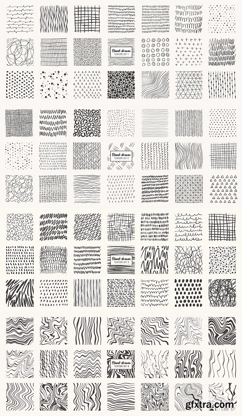 Set of hand drawn patterns isolated. textures made with ink, pencil, brush. geometric doodle shapes of spots, dots, circles