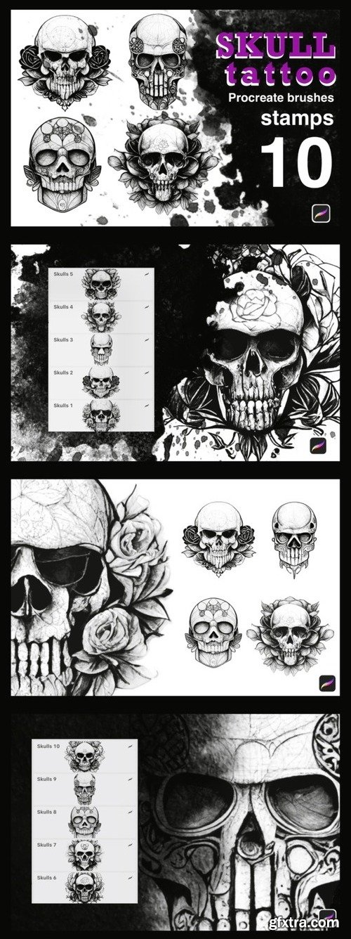 Procreate Skull Tattoo Stamps