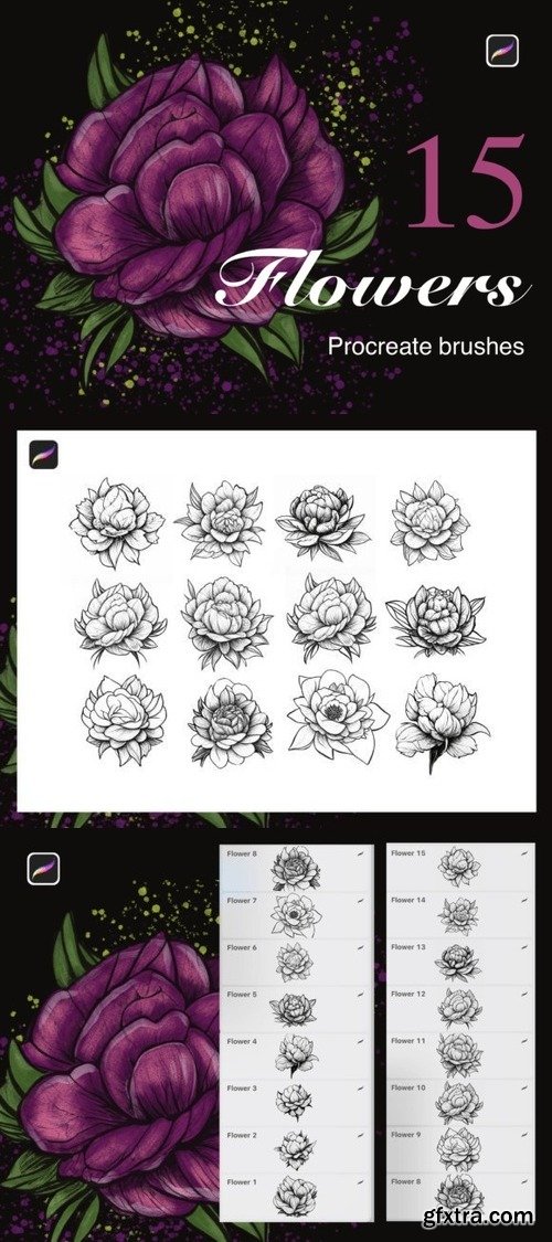 Peonies Stamp Brushes for Procreate