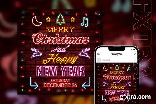 Neon Merry Christmas Party Instagram Post Template
