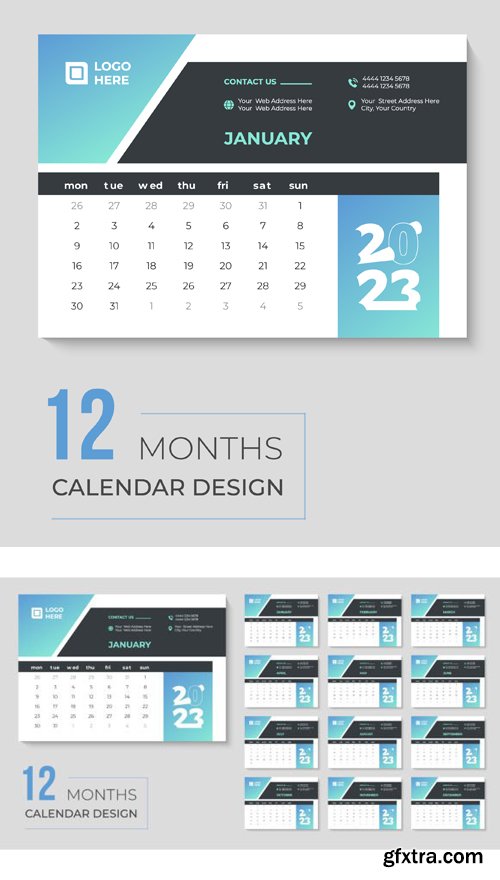 2023 Desk Calendar - Vector Business Calendar Template