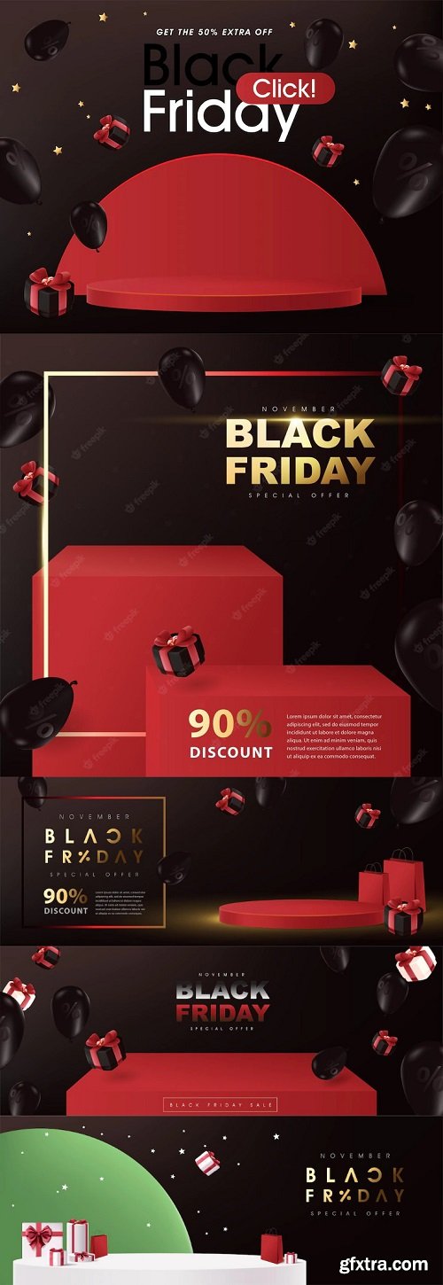 Black friday sale promotion banner layout design with product display table
